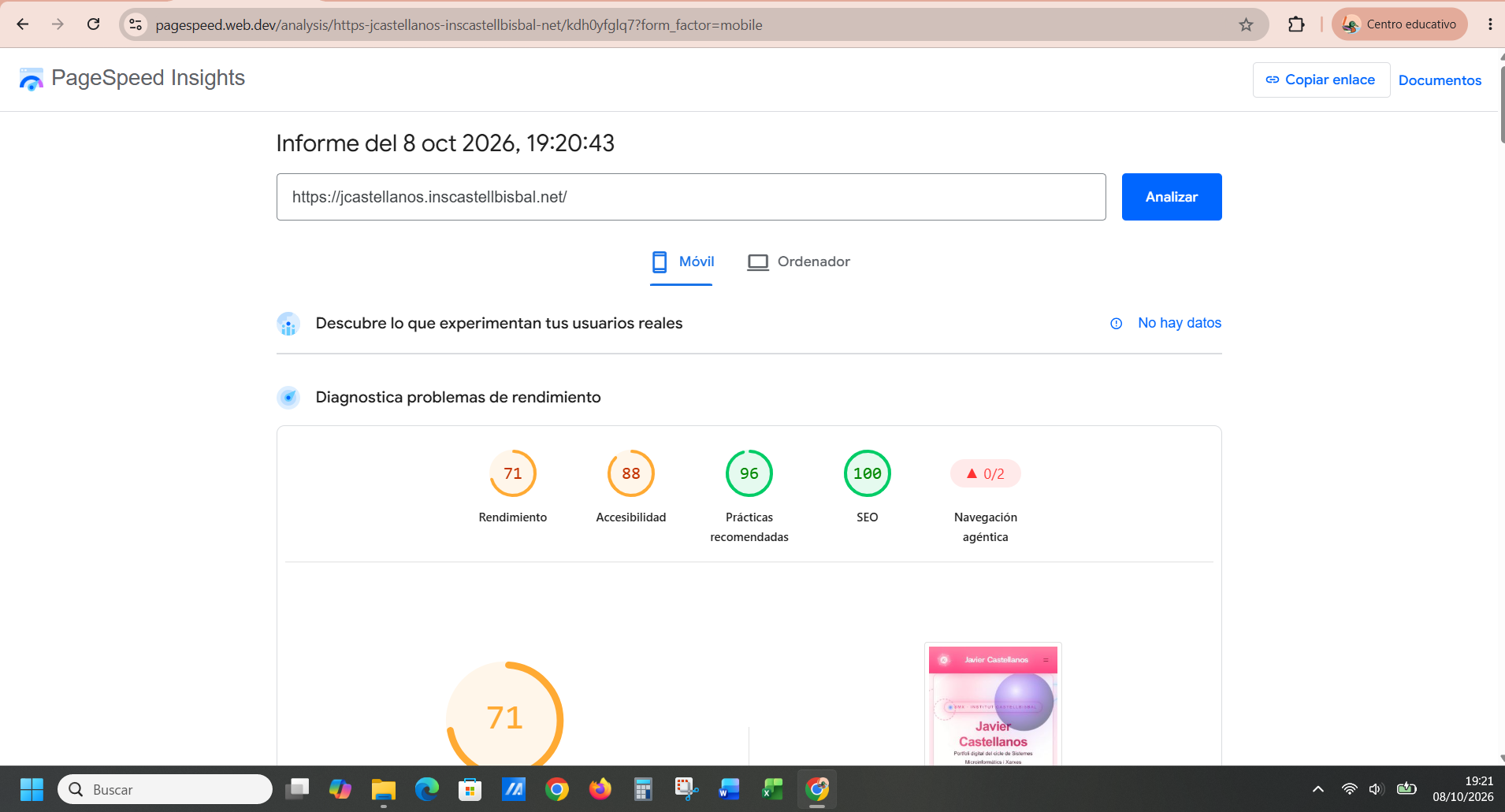 Informe de PageSpeed Insights amb puntuació SEO de 100