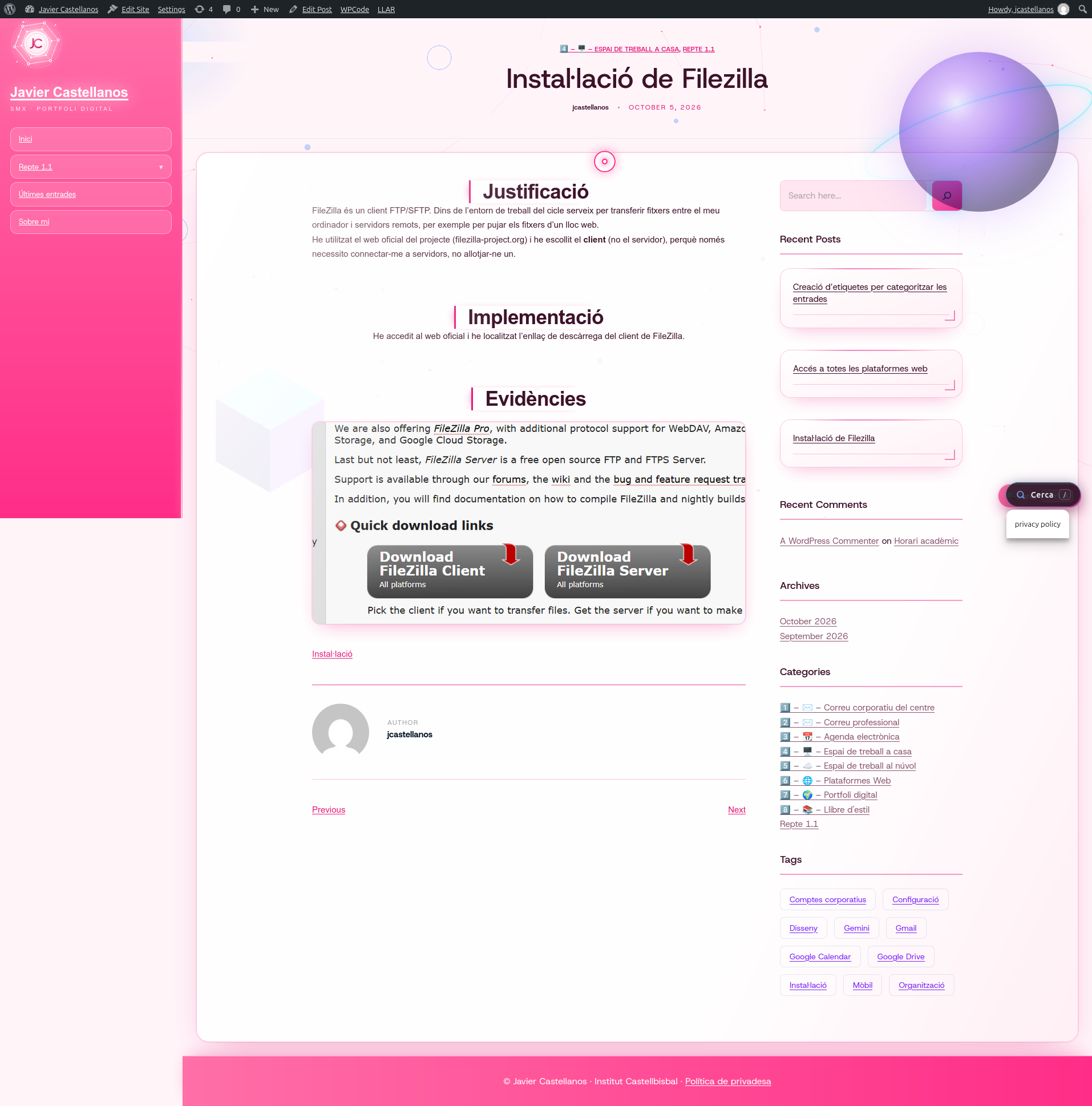Entrada d'una altra categoria (Instal·lació de FileZilla) amb la mateixa distribució