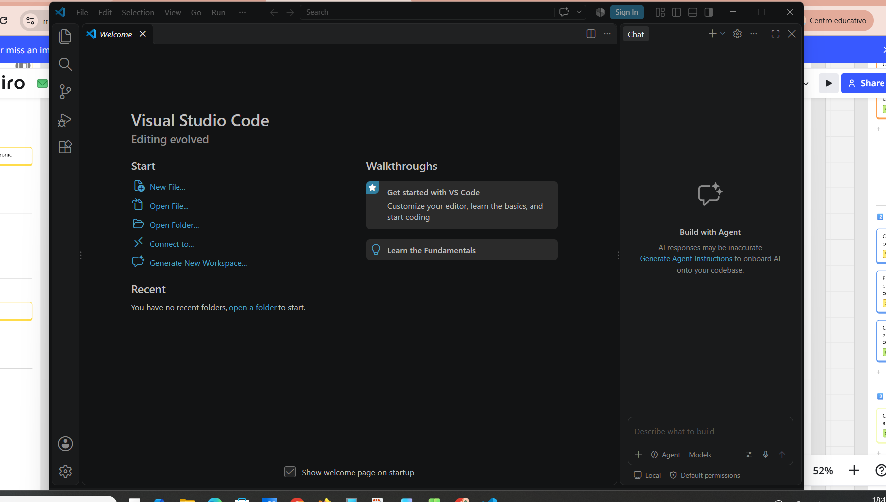 Visual Studio Code obert amb la pantalla de benvinguda